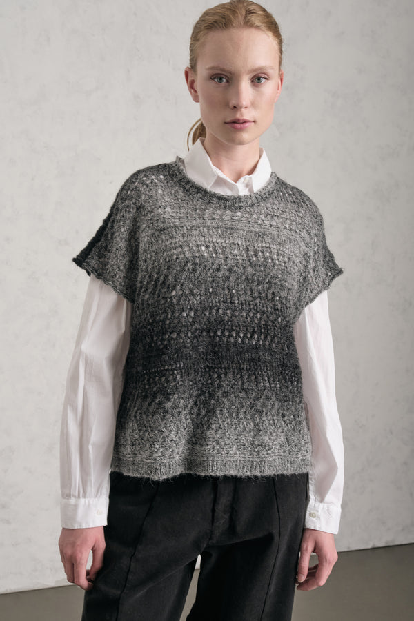 Printed Alpaca blend yarn t-shirt with a shaded effect and an open crochet-style stitch | 1019.CFDTDE-0602.975