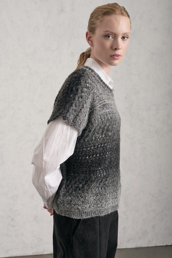 Printed Alpaca blend yarn t-shirt with a shaded effect and an open crochet-style stitch | 1019.CFDTDE-0602.975