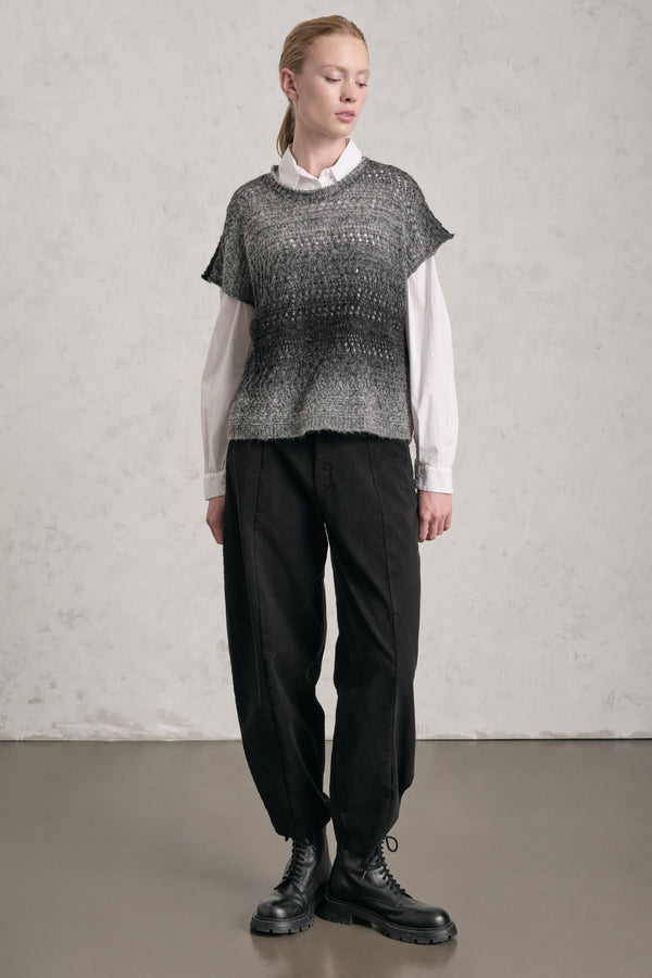 Printed Alpaca blend yarn t-shirt with a shaded effect and an open crochet-style stitch | 1019.CFDTDE-0602.975