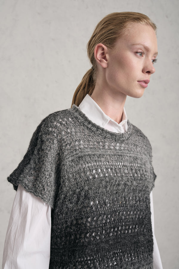 Printed Alpaca blend yarn t-shirt with a shaded effect and an open crochet-style stitch | 1019.CFDTDE-0602.975