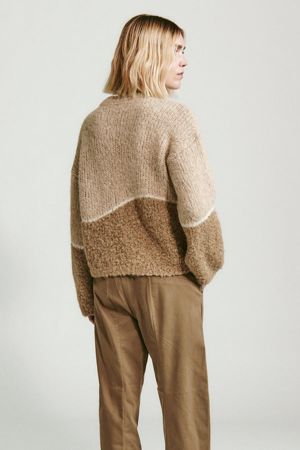 Maglia oversize girocollo in filato di alpaca naturale con texture bouclè | 1013.CFDTDY-0100.999