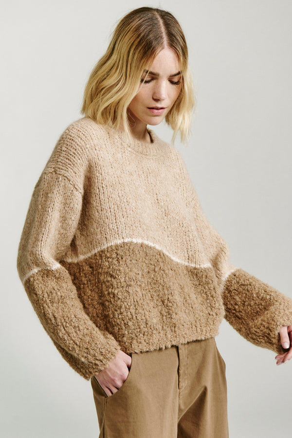 Pull oversize à col rond en alpaga naturel bouclé | 1013.CFDTDY-0100.999