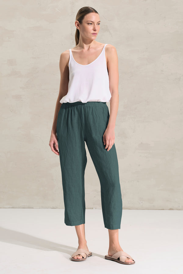 Leinenhose mit elastischem Bund und Einsatz aus Viskose-Georgette | 1018.CFDTRDB119.25