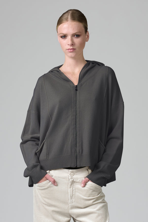 Sweat-shirt oversize à capuche en maille de viscose et laine stretch | 1016.CFDTRB11461.12