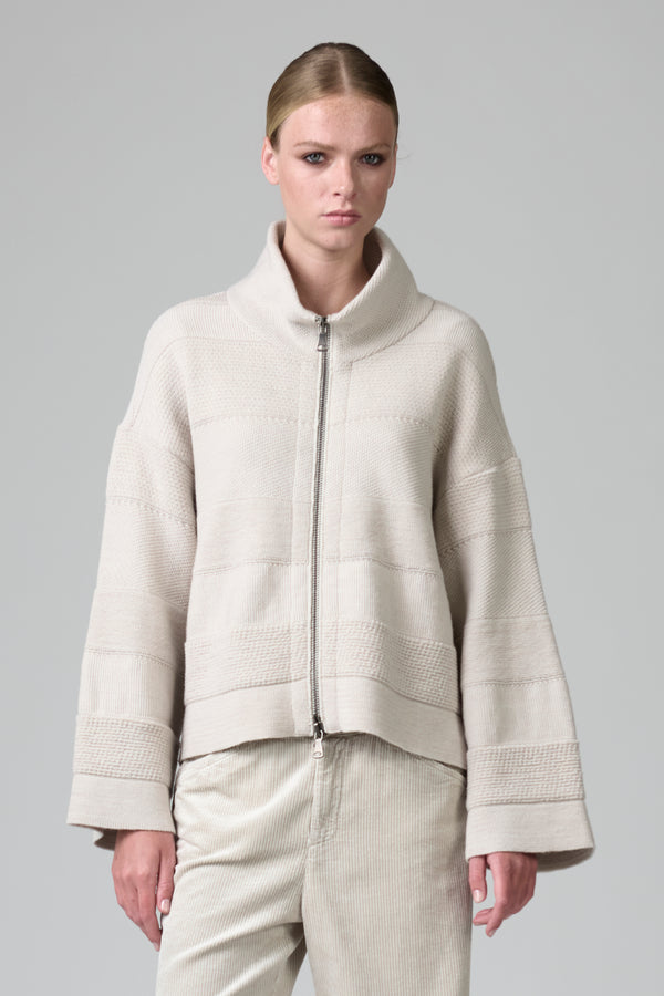 Virgin wool knitted zipped jacket with banded pattern | 1016.CFDTRB14490.01