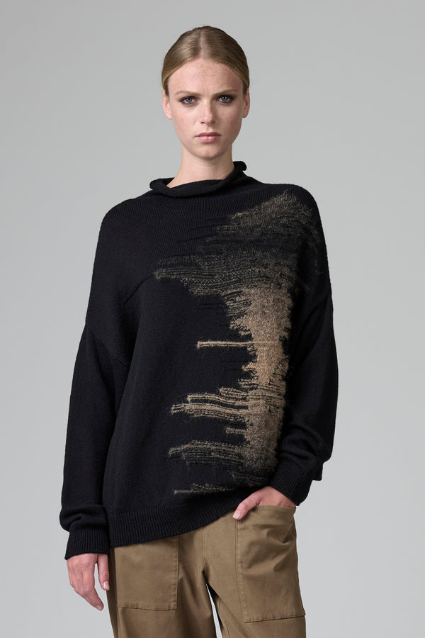 Maglia ampia collo a vulcano in lana con intarsio di filo stampato in alpaca | 1016.CFDTRB15500.119