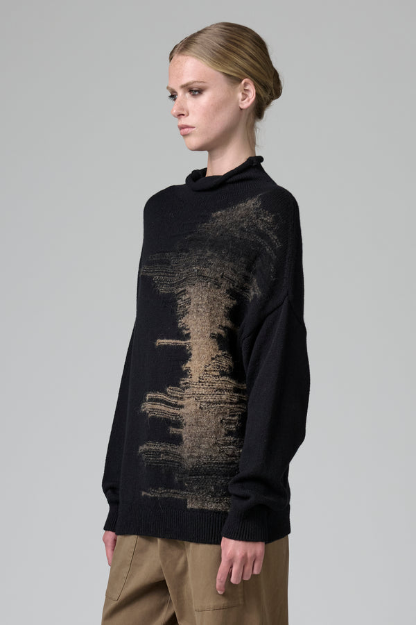 Maglia ampia collo a vulcano in lana con intarsio di filo stampato in alpaca | 1016.CFDTRB15500.119