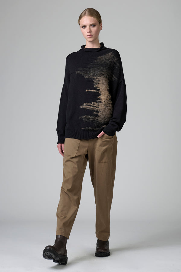 Maglia ampia collo a vulcano in lana con intarsio di filo stampato in alpaca | 1016.CFDTRB15500.119