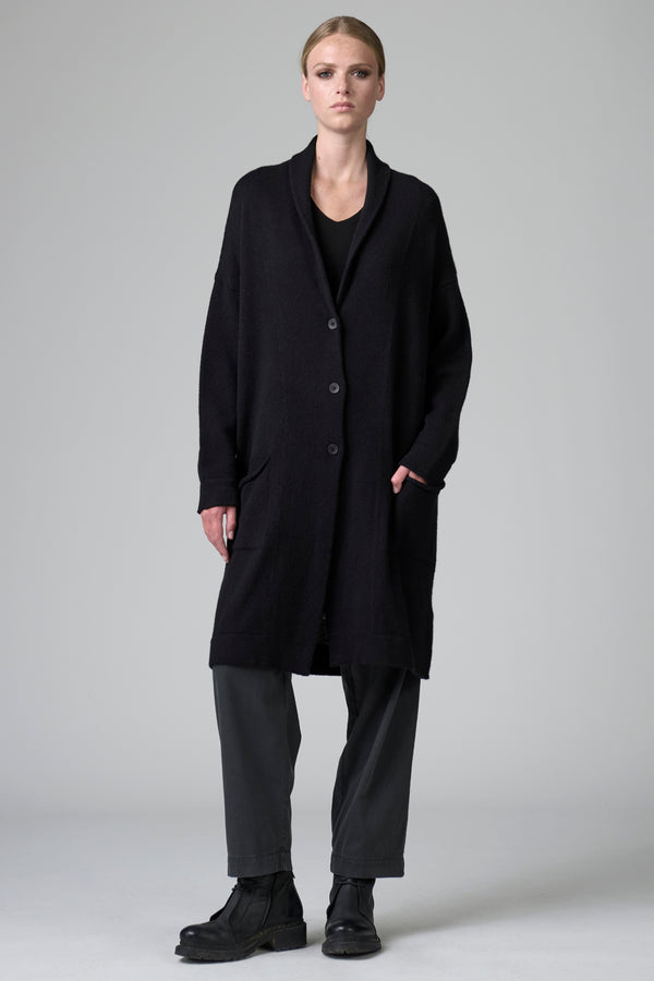 Cardigan lungo loose fit con collo sciallato in lana con intarsio di filo stampato in alpaca | 1016.CFDTRB15501.110