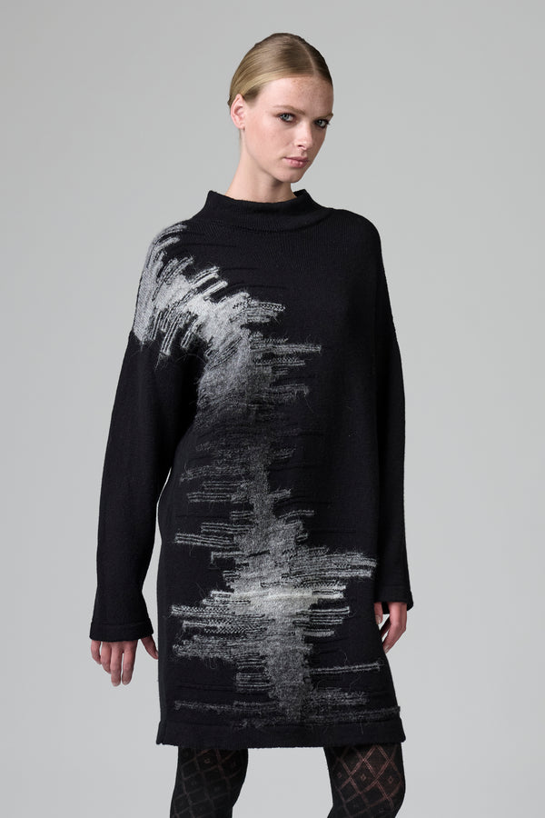 Robe au genou en laine avec motif en intarsia réalisé avec un fil imprimé en alpaga | 1016.CFDTRB15502.110