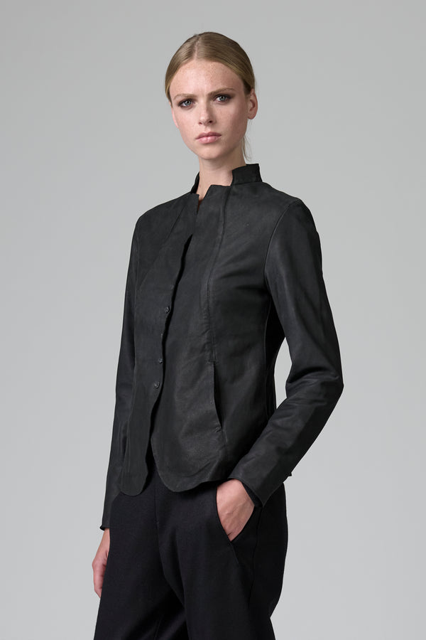 Veste en cuir suédé nappa et ajustée, doublée en drap de laine | 1016.CFDTRB3380.10