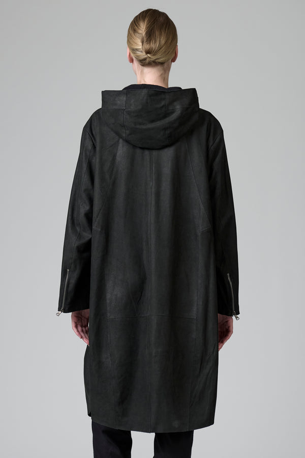 Parka con cappuccio in pelle suede nappata foderato in panno di lana | 1016.CFDTRB3381.10