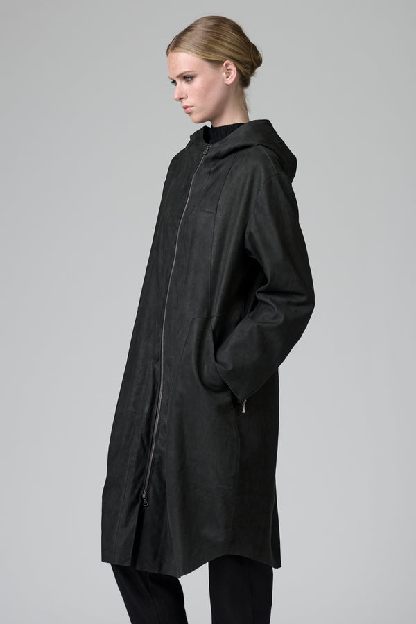 Nappa suede leather hooded parka lined in boiled wool | 1016.CFDTRB3381.10