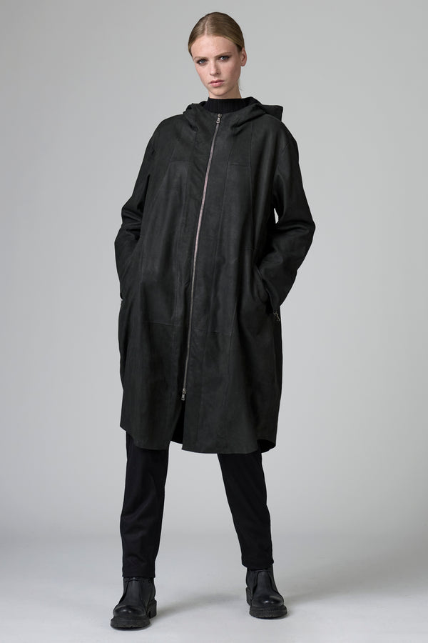 Parka con cappuccio in pelle suede nappata foderato in panno di lana | 1016.CFDTRB3381.10