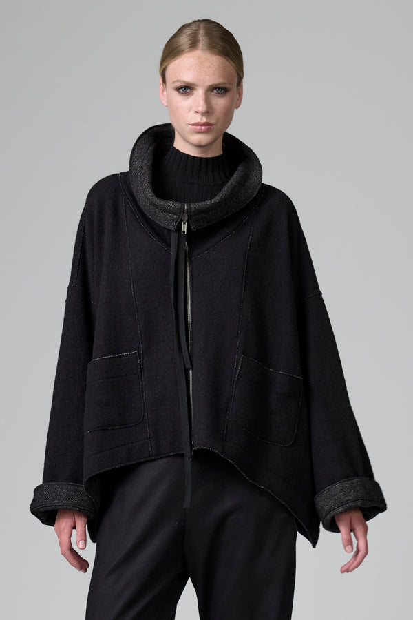 Veste réversible oversize évasée en maille de laine et viscose avec motif chevrons à lintérieur | 1016.CFDTRB9442.10