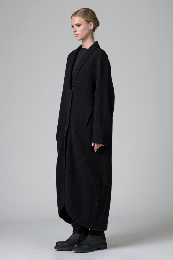 Manteau croisé oversize, col châle en maille de laine et viscose avec motif chevrons à lintérieur | 1016.CFDTRB9443.10