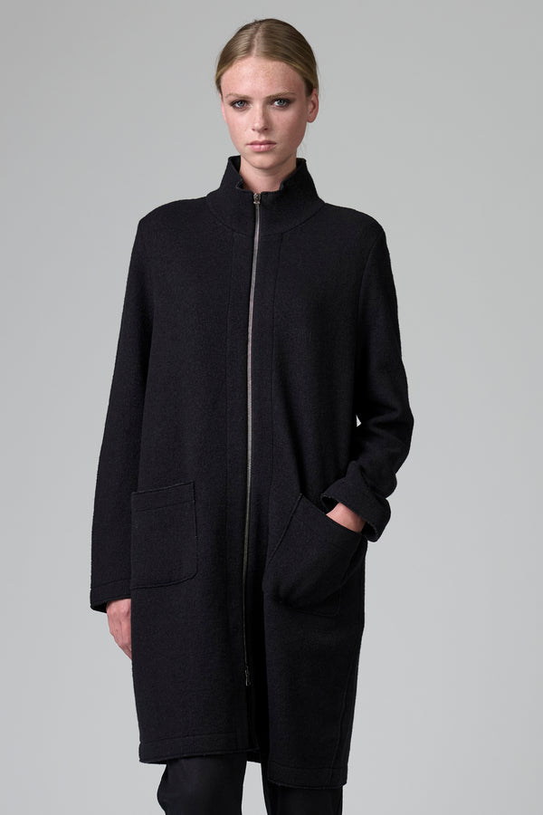 Manteau zippé ligne droite à coutures brutes en laine et viscose, motif chevrons à lintérieur | 1016.CFDTRB9445.110