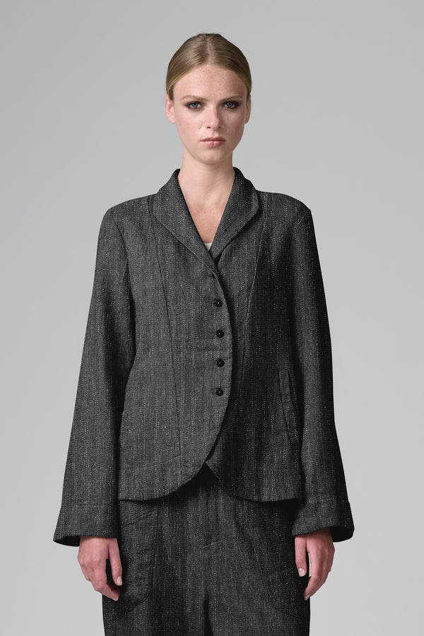 Giacca regular fit con abbotonatura arcuata in misto lana stretch a spina di pesce | 1016.CFDTRBA100.10