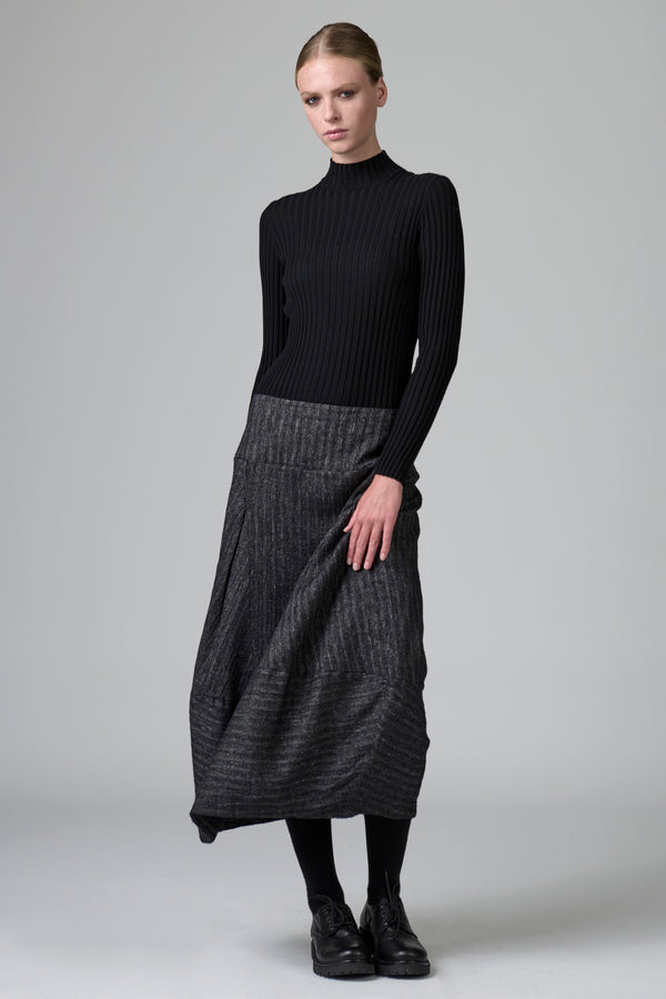 Gonna foderata comfort fit linea bombé in misto lana stretch a spina di pesce | 1016.CFDTRBA106.10
