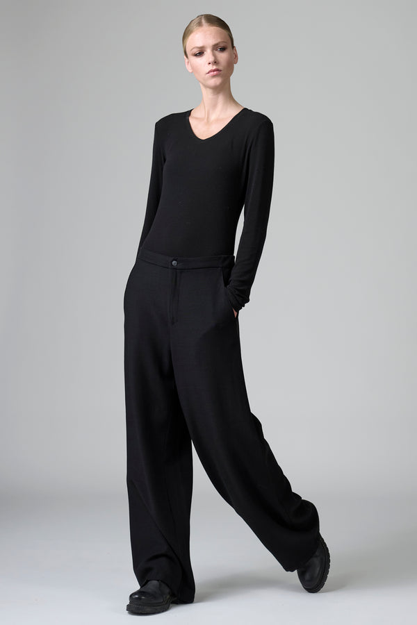 Stretch wool and viscose wide leg trousers with elastic back on waistband | 1016.CFDTRBC121.10