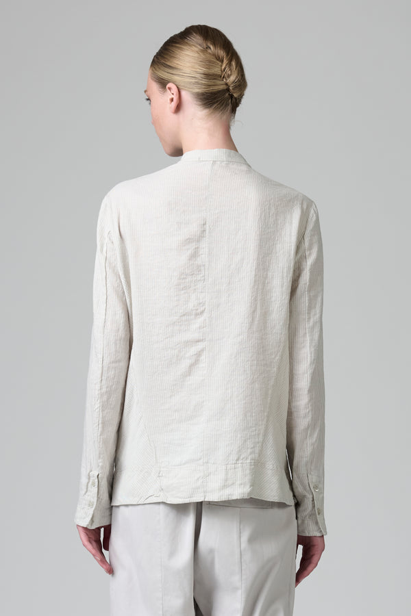 Camicia sagomata con collo alla coreana in rigato di cotone e lino | 1016.CFDTRBE141.01