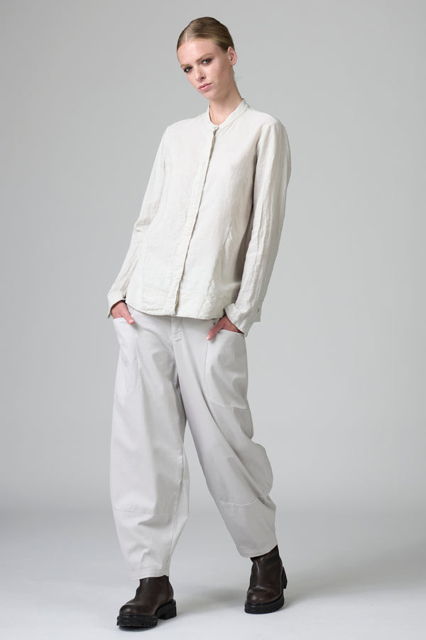 Camicia sagomata con collo alla coreana in rigato di cotone e lino | 1016.CFDTRBE141.01