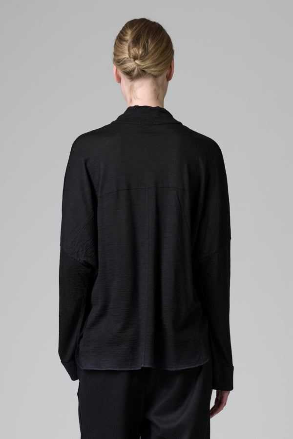 Polo coupe oversize en jersey de laine avec applications en laine bouillie | 1016.CFDTRBK200.10