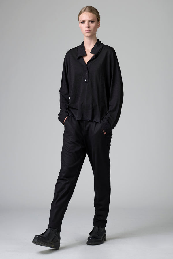 Oversized polo shirt in wool jersey with boiled wool inserts | 1016.CFDTRBK200.10