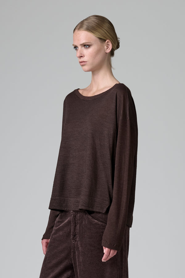 Oversize T-shirt in wool jersey with boiled wool inserts and ribbed sleeves, back with buttons | 1016.CFDTRBK201.07