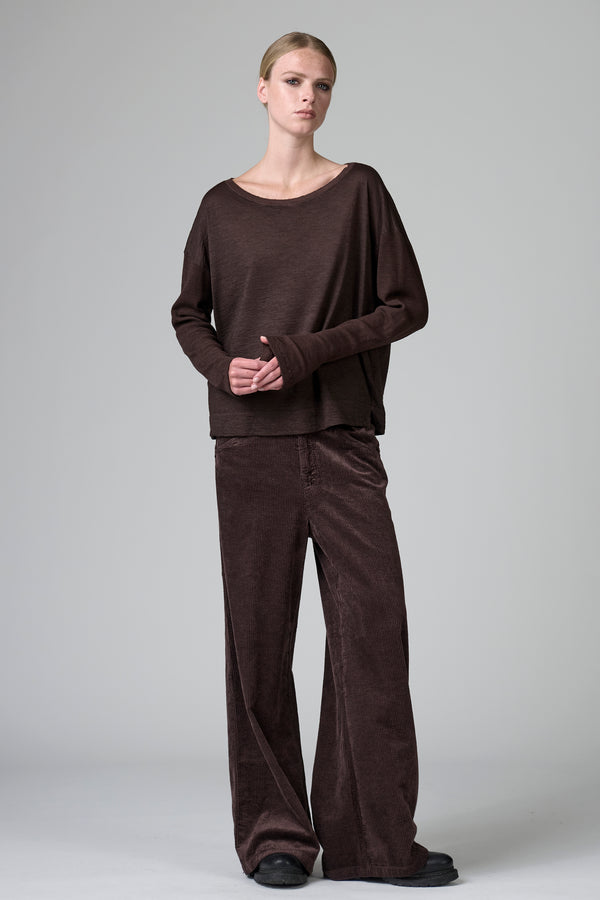 Oversize T-shirt in wool jersey with boiled wool inserts and ribbed sleeves, back with buttons | 1016.CFDTRBK201.07