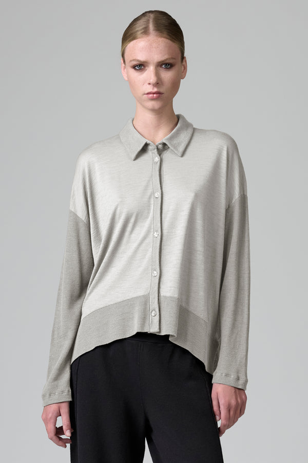 Camicia over in jersey di lana con manica e fondo in costina | 1016.CFDTRBK202.01