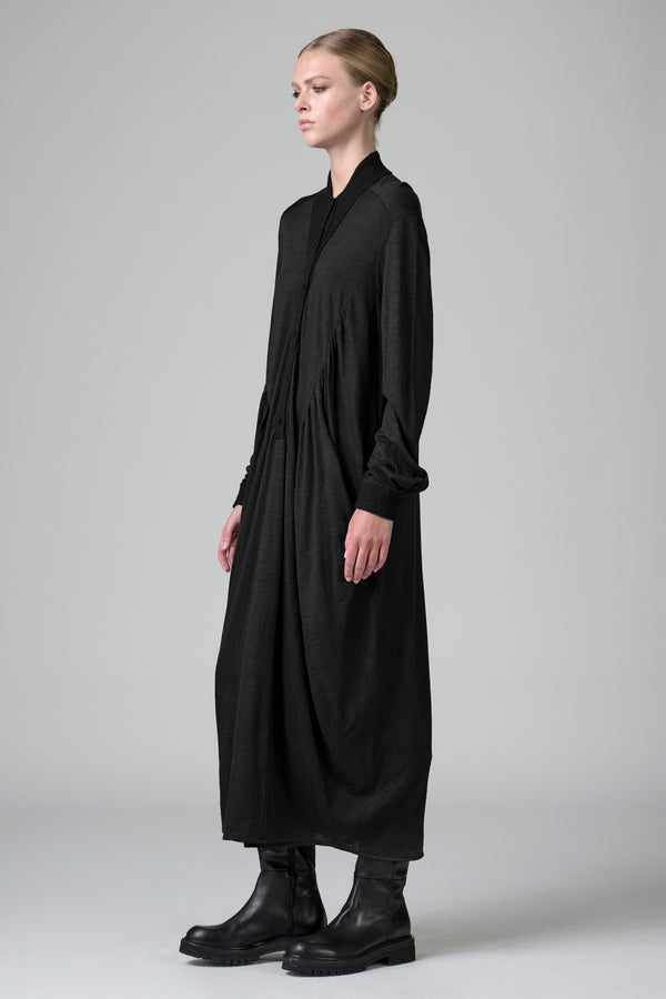 Long dress with pockets and gathers in wool jersey with boiled wool inserts | 1016.CFDTRBK203.10