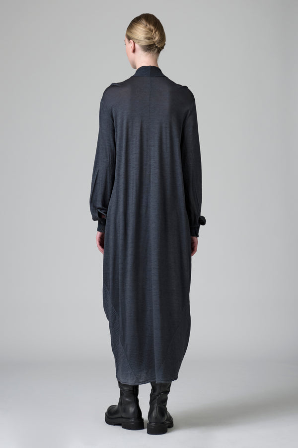 Robe longue à poches et fronces en jersey de laine avec applications en laine bouillie | 1016.CFDTRBK203.13