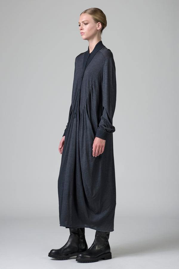 Long dress with pockets and gathers in wool jersey with boiled wool inserts | 1016.CFDTRBK203.13