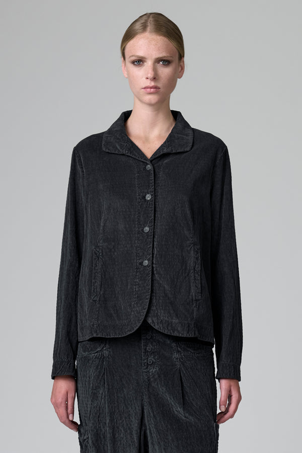 Flared jacket in slightly embossed viscose and cotton stretch fine ribbed velour | 1016.CFDTRBP252.13