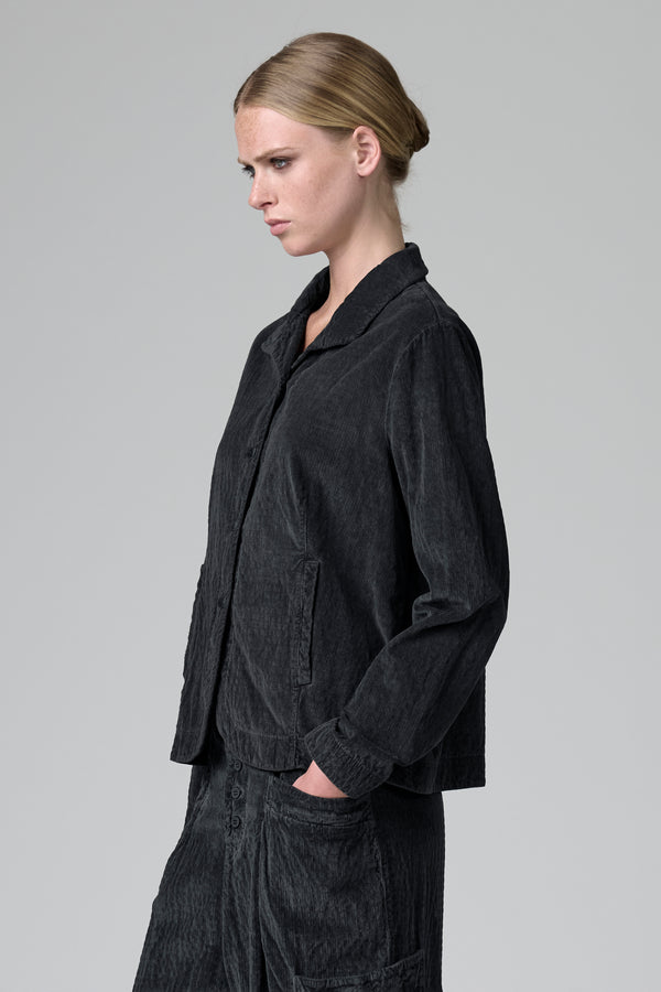 Flared jacket in slightly embossed viscose and cotton stretch fine ribbed velour | 1016.CFDTRBP252.13