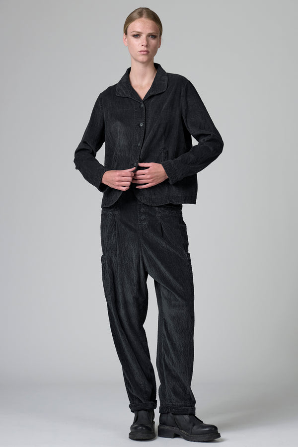 Flared jacket in slightly embossed viscose and cotton stretch fine ribbed velour | 1016.CFDTRBP252.13