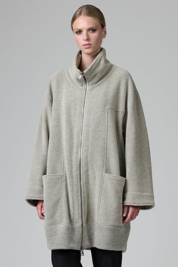 Bouclé knit oversized jacket with knitted patterned flounce on the bottom | 1016.CFDTRBY345.21