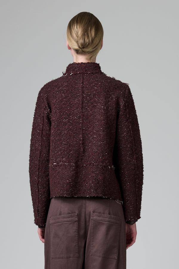 Giacca linea a scatola in maglia di lana bouclé effetto sale e pepe rifinita con taglio a vivo | 1016.CFDTRBZ352.07