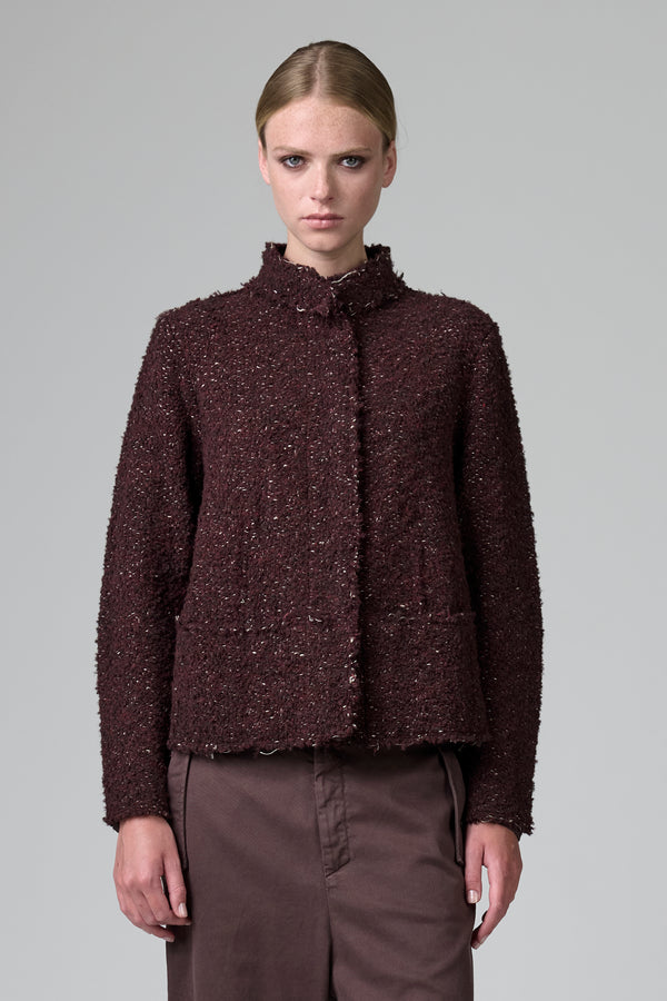 Giacca linea a scatola in maglia di lana bouclé effetto sale e pepe rifinita con taglio a vivo | 1016.CFDTRBZ352.07