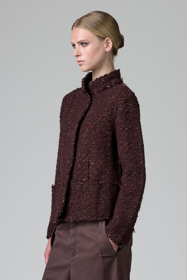 Giacca linea a scatola in maglia di lana bouclé effetto sale e pepe rifinita con taglio a vivo | 1016.CFDTRBZ352.07