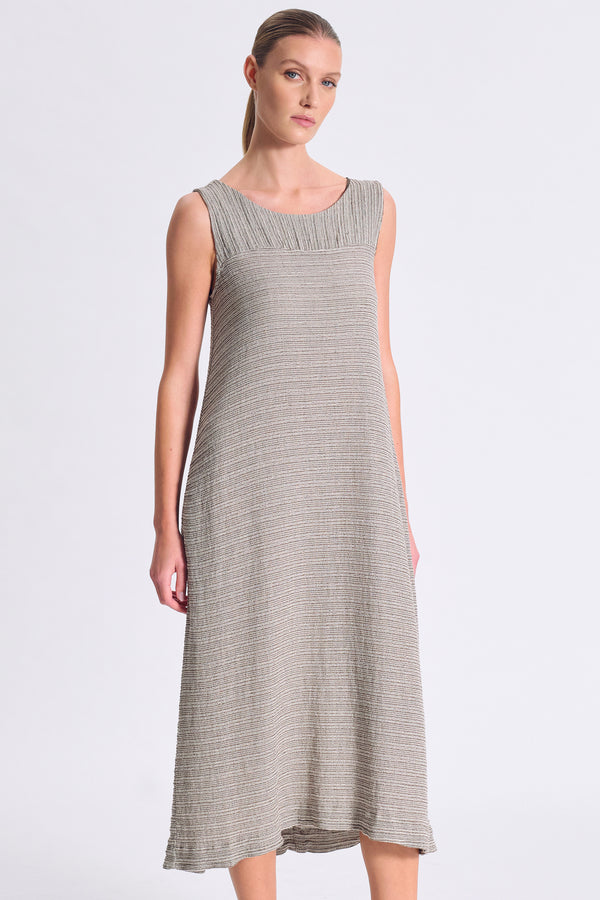 Striped long knit dress in viscose and linen blend | 1017.CFDTRC10452.16