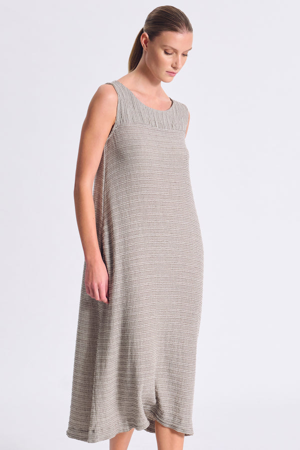 Maxi-Strickkleid aus Viskose-Leinen-Mix in Streifenoptik | 1017.CFDTRC10452.16