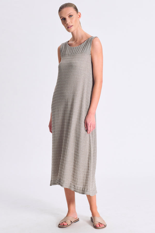 Maxi-Strickkleid aus Viskose-Leinen-Mix in Streifenoptik | 1017.CFDTRC10452.16