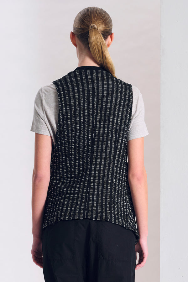 Lang geschnittene Weste aus Viskose-Leinen-Mix mit Karomuster und Einsätzen aus Viskose-Georgette | 1017.CFDTRC11462.10