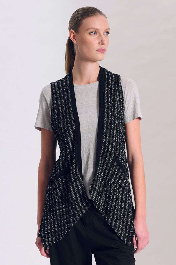 Lang geschnittene Weste aus Viskose-Leinen-Mix mit Karomuster und Einsätzen aus Viskose-Georgette | 1017.CFDTRC11462.10