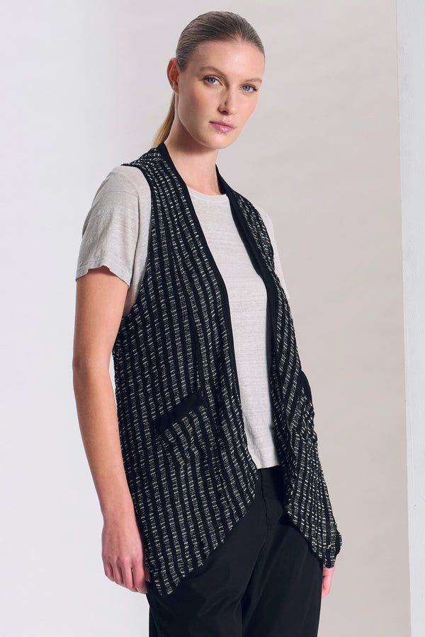 Checked viscose-linen blend long waistcoat with viscose georgette inserts | 1017.CFDTRC11462.10