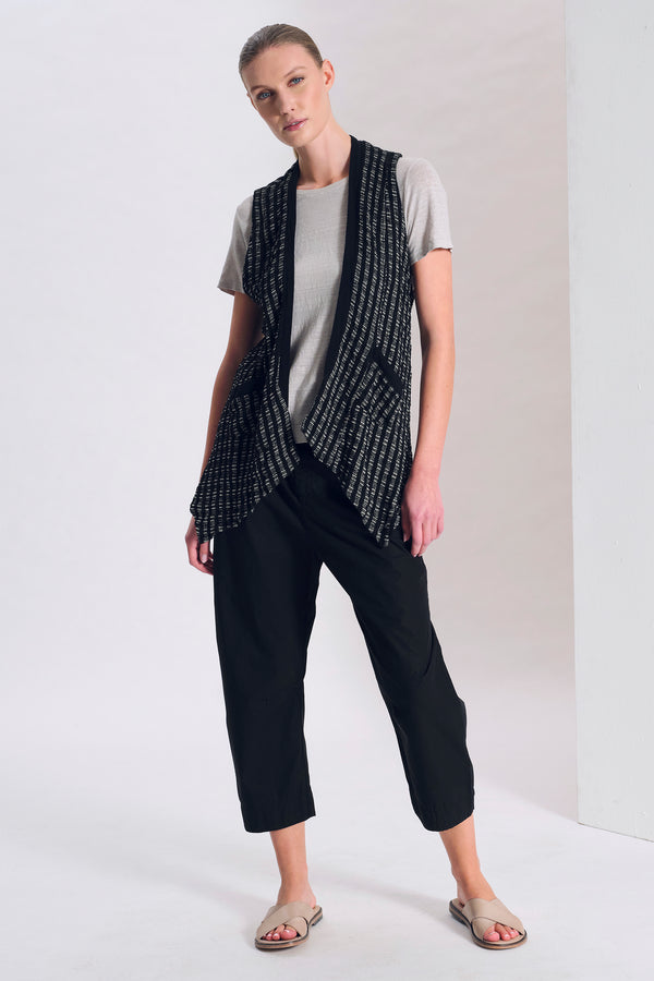 Checked viscose-linen blend long waistcoat with viscose georgette inserts | 1017.CFDTRC11462.10
