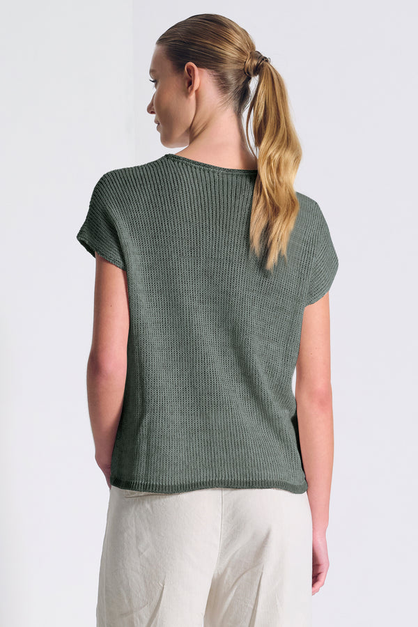 T-shirt volume a scatola in fettuccia di maglia melange di misto cotone e lino | 1017.CFDTRC12471.04