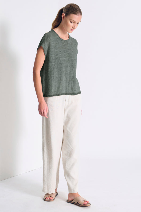 T-shirt volume a scatola in fettuccia di maglia melange di misto cotone e lino | 1017.CFDTRC12471.04